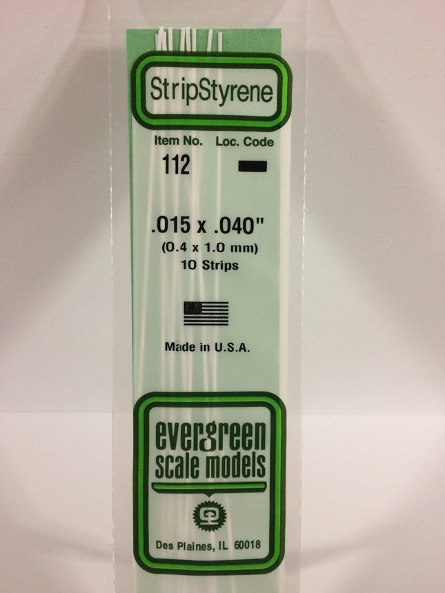 Evergreen 112 .015" x .040" White Styrene Strip All Scales - package