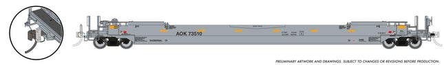 Rapido 1132301 HO scale 53' Husky-Stack well car with working FRED EOT, Arkansas-Oklahoma AOK #73551