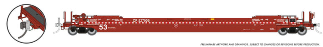 Rapido 1132302 HO scale 53' Husky-Stack well car with working FRED EOT, Canadian Pacific #527072