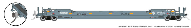 Rapido 1132303 HO scale 53' Husky-Stack well car with working FRED EOT, Ferromex #5160