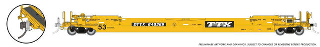 Rapido 1132304 HO scale 53' Husky-Stack well car with working FRED EOT, TTX as-delivered #645679