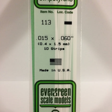 Evergreen 113 .015" x .060" White Styrene Strip All Scales - package
