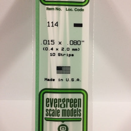 Evergreen 114 .015" x .080" White Styrene Strip All Scales - package