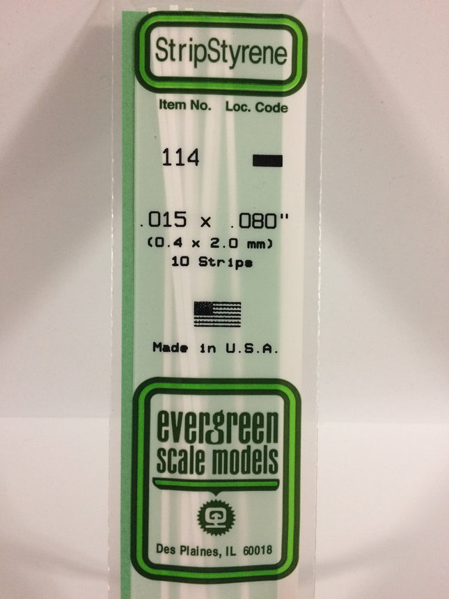 Evergreen 114 .015" x .080" White Styrene Strip All Scales - package