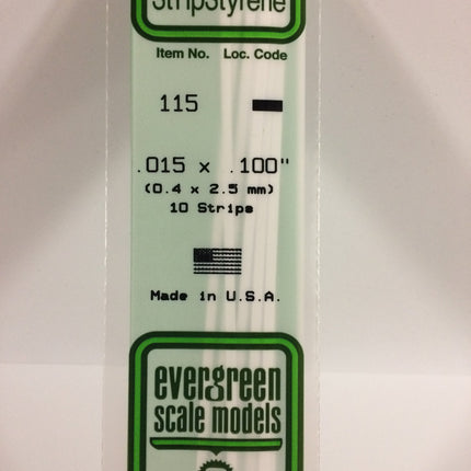 Evergreen 115 .015" x .100" White Styrene Strip All Scales - package