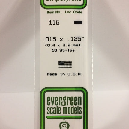Evergreen 116 .015" x .125" White Styrene Strip All Scales - package