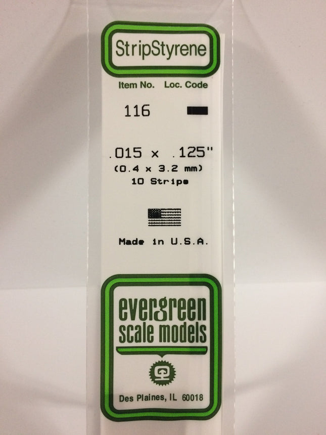 Evergreen 116 .015" x .125" White Styrene Strip All Scales - package