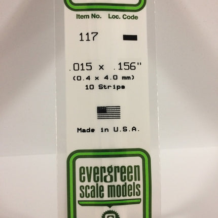 Evergreen 117 .015" x .156" White Styrene Strip All Scales - package