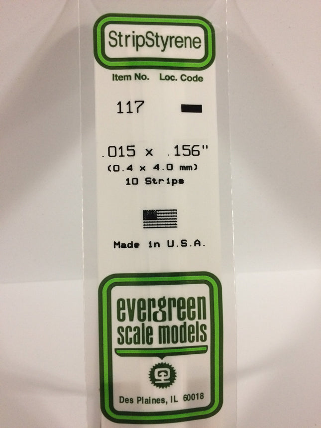 Evergreen 117 .015" x .156" White Styrene Strip All Scales - package