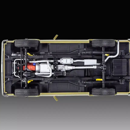 Detailed underside view of Revell's 1/25 scale Chevy K5 Blazer model kit showcasing chassis and engine components.