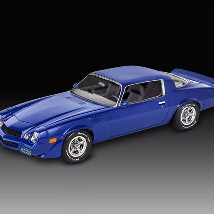 Revell 1/25 scale model of Billy Hargrove's '79 Chevy Camaro Z/28 from Stranger Things, featuring detailed blue exterior.