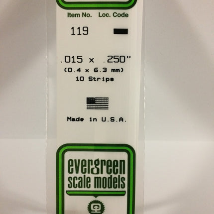 Evergreen 119 .015" x .250" White Styrene Strip All Scales - package