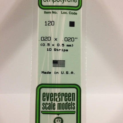 Evergreen 120 .020" x .020" White Styrene Strip All Scales - package