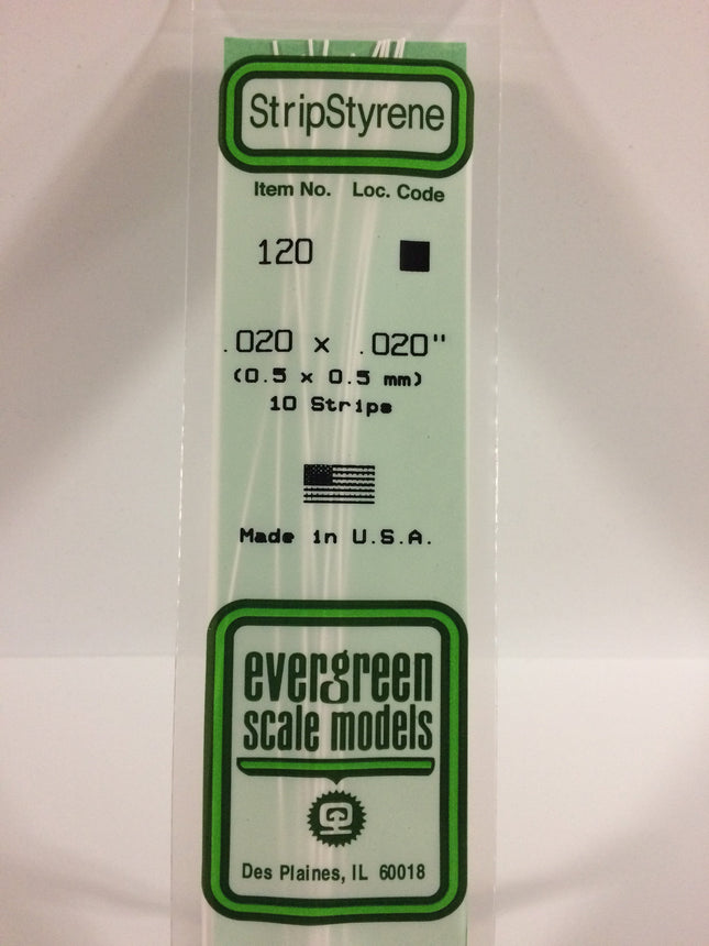 Evergreen 120 .020" x .020" White Styrene Strip All Scales - package