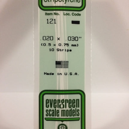 Evergreen 121 .020" x .030" White Styrene Strip All Scales - package