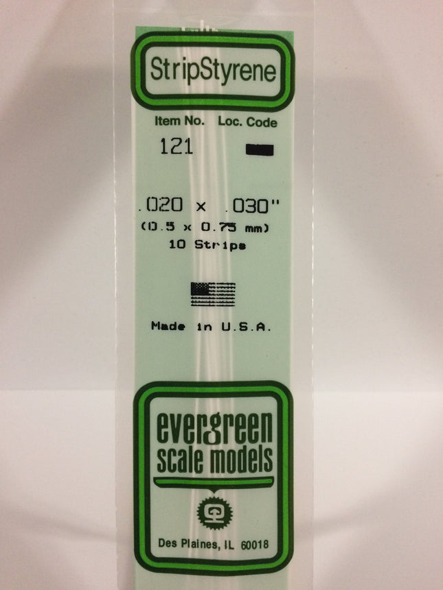 Evergreen 121 .020" x .030" White Styrene Strip All Scales - package