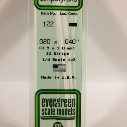 Evergreen 122 .020" x .040" White Styrene Strip All Scales - package