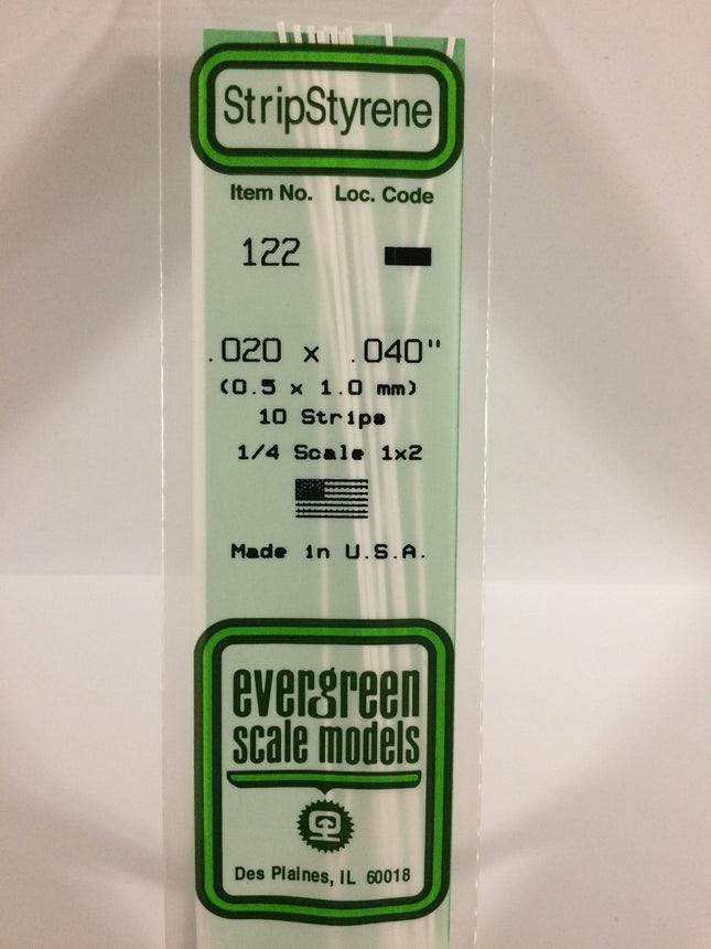 Evergreen 122 .020" x .040" White Styrene Strip All Scales - package