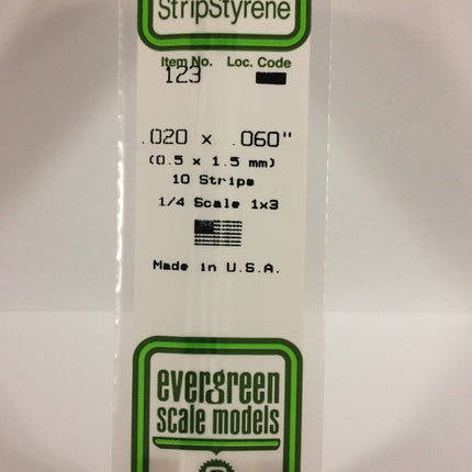 Evergreen 123 .020" x .060" White Styrene Strip All Scales - package