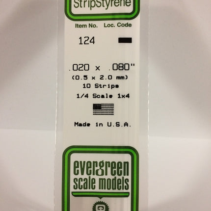 Evergreen 124 .020" x .080" White Styrene Strip All Scales - package