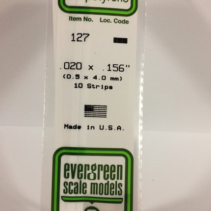 Evergreen 127 .020" x .156" White Styrene Strip All Scales - package