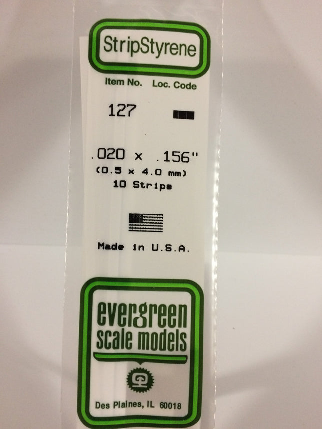 Evergreen 127 .020" x .156" White Styrene Strip All Scales - package