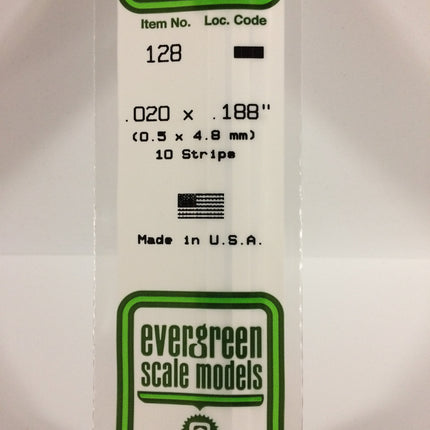 Evergreen 128 .020" x .188" White Styrene Strip All Scales - package