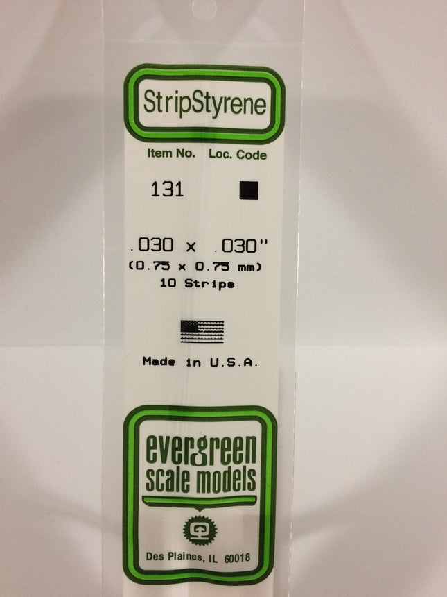 Evergreen 131 .030" x .030" White Styrene Strip All Scales - package