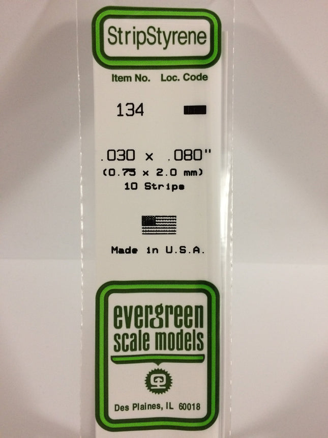 Evergreen 133 .030" x .080" White Styrene Strip All Scales - package