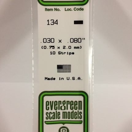 Evergreen 134 .030" x .080" White Styrene Strip All Scales - package