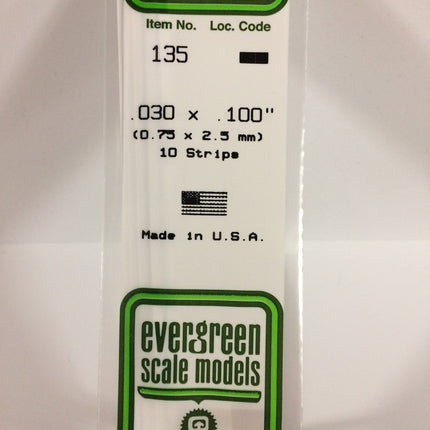 Evergreen 135 .030" x .100" White Styrene Strip All Scales - package