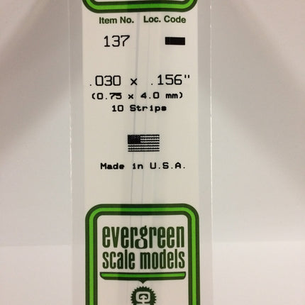 Evergreen 137 .030" x .156" White Styrene Strip All Scales - package