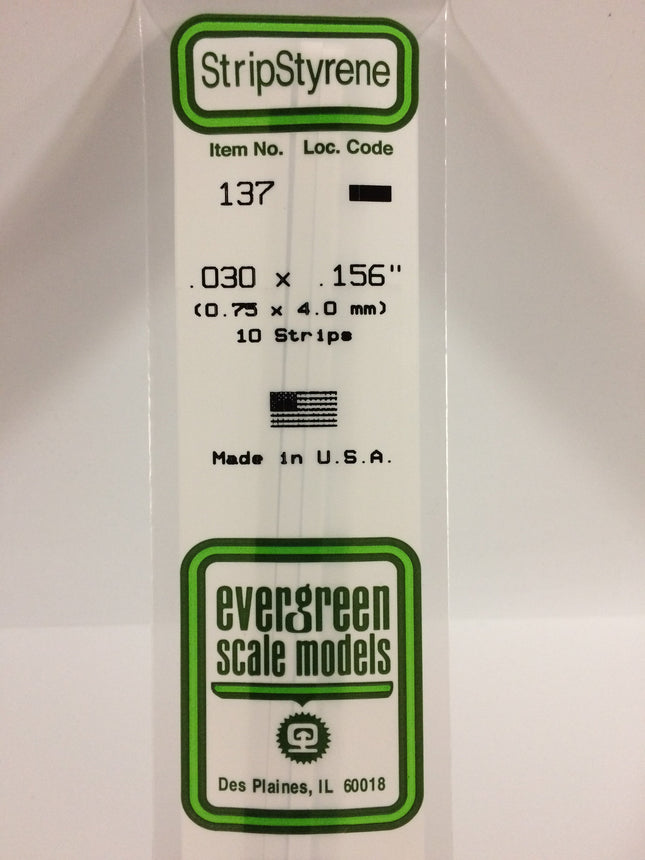 Evergreen 137 .030" x .156" White Styrene Strip All Scales - package