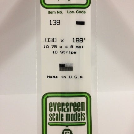Evergreen 138 .030" x .188" White Styrene Strip All Scales - package