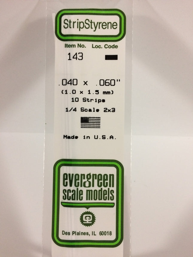 Evergreen 143 .040" x .060" White Styrene Strip All Scales - package