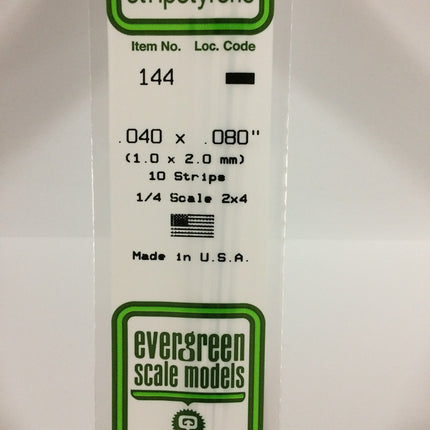 Evergreen 144 .040" x .080" White Styrene Strip All Scales - package