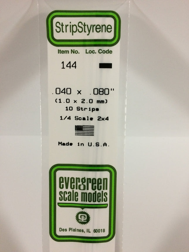 Evergreen 144 .040" x .080" White Styrene Strip All Scales - package
