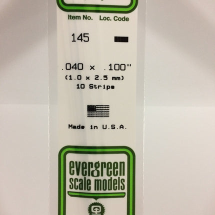 Evergreen 145 .040" x .100" White Styrene Strip All Scales - package