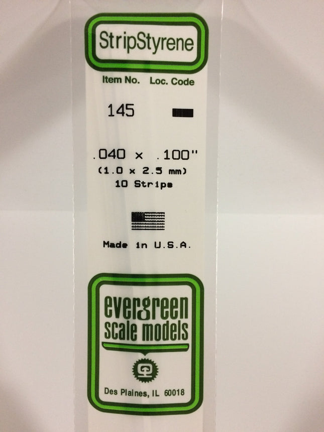 Evergreen 145 .040" x .100" White Styrene Strip All Scales - package