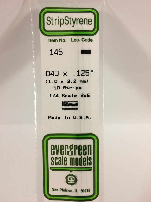 Evergreen 146 .040" x .125" White Styrene Strip All Scales - package