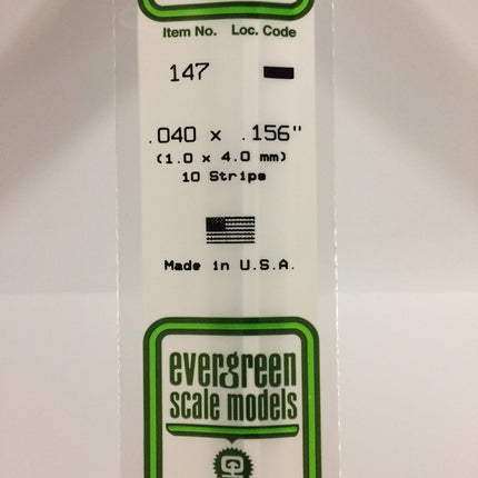 Evergreen 147 .040" x .156" White Styrene Strip All Scales - package