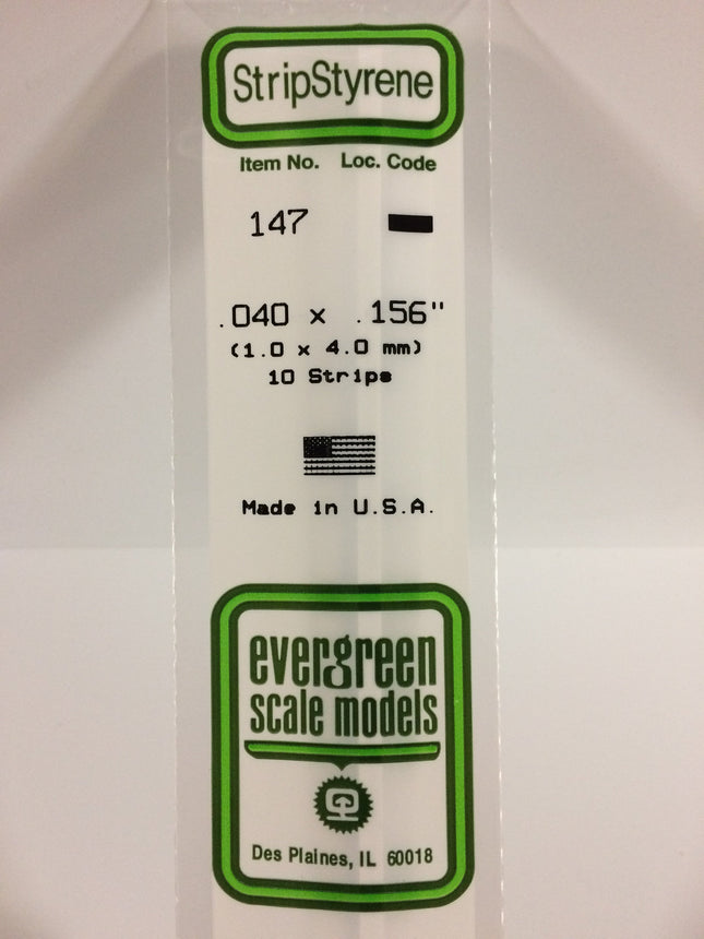 Evergreen 147 .040" x .156" White Styrene Strip All Scales - package