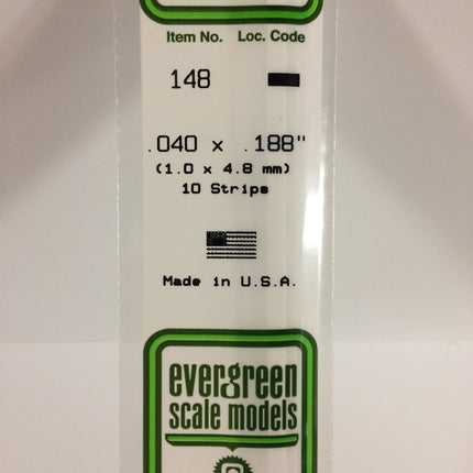 Evergreen 148 .040" x .188" White Styrene Strip All Scales - package