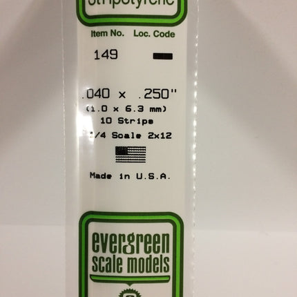 Evergreen 149 .040" x .250" White Styrene Strip All Scales - package