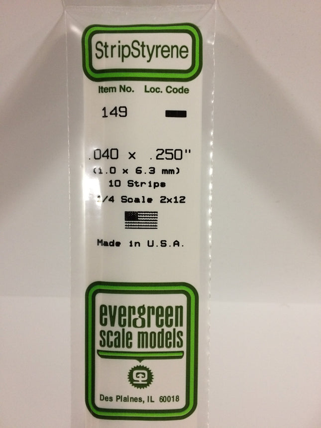 Evergreen 149 .040" x .250" White Styrene Strip All Scales - package