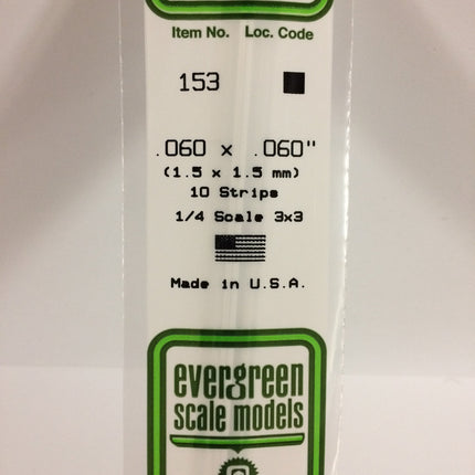 Evergreen 153 .060" x .060" White Styrene Strip All Scales - package