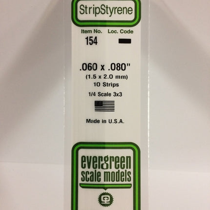 Evergreen 154 .060" x .080" White Styrene Strip All Scales - package