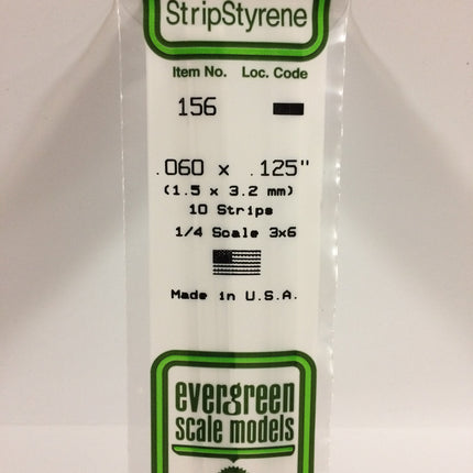 Evergreen 156 .060" x .125" White Styrene Strip All Scales - package
