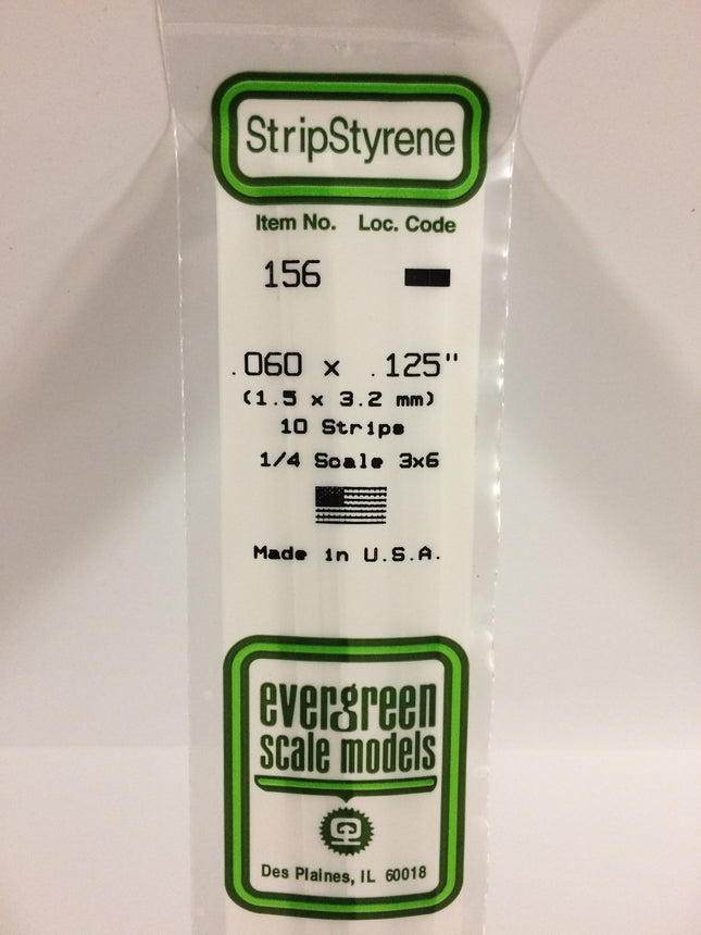 Evergreen 156 .060" x .125" White Styrene Strip All Scales - package