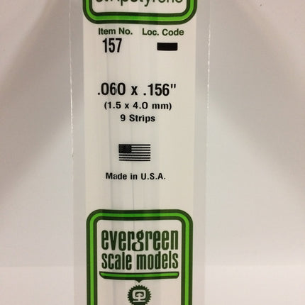 Evergreen 157 .060" x .156" White Styrene Strip All Scales - package